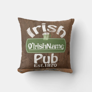 Personalized Irish Pub Old Keg Effect Sign Throw Pillow