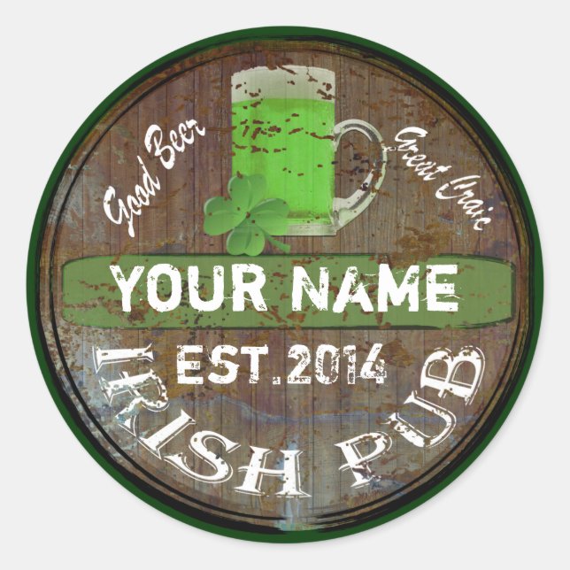 Personalized Irish pub sign Classic Round Sticker (Front)