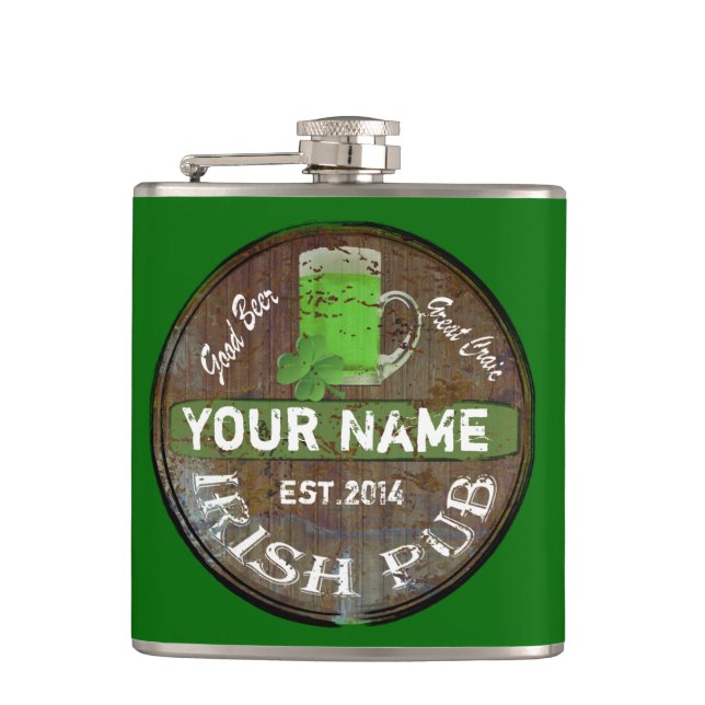 Personalized Irish Pub sign Hip Flask (Front)