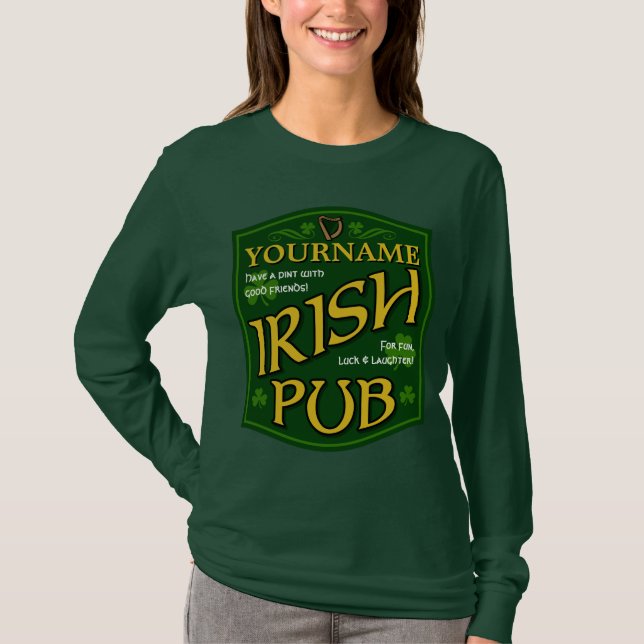 Personalized Irish Pub Sign Ladies Long Sleeve Tee (Front)