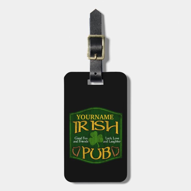 Personalized Irish Pub Sign Luggage Tag (Front Vertical)