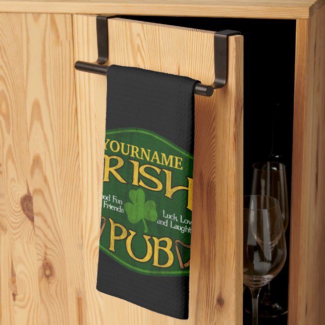 Personalized Irish Pub Sign Man Cave Bar Kitchen Towel (Thirds Fold)