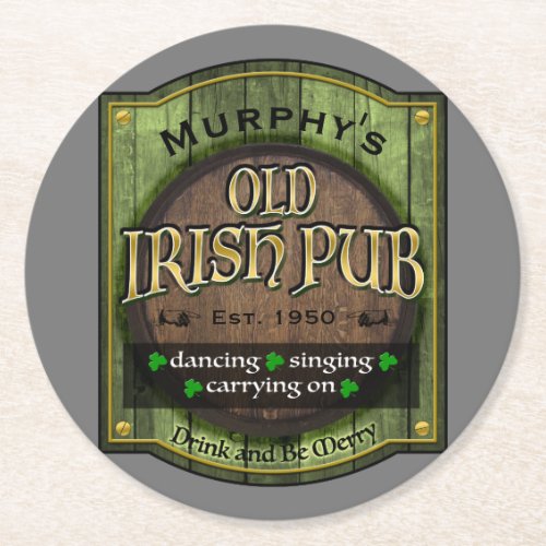 Personalized  Irish Pub Sign Round Paper Coaster