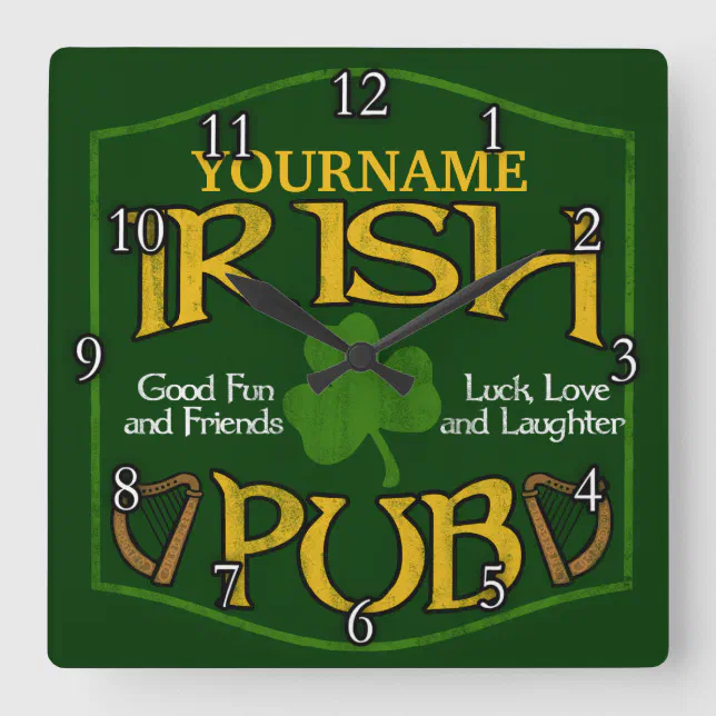 Personalized Irish Pub Sign Square Wall Clock Zazzle