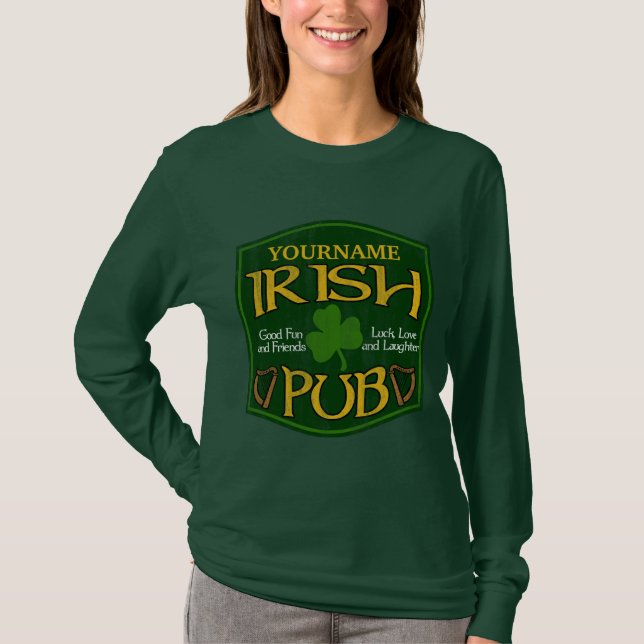 Personalized Irish Pub Sign St Patricks Day T-Shirt (Front)
