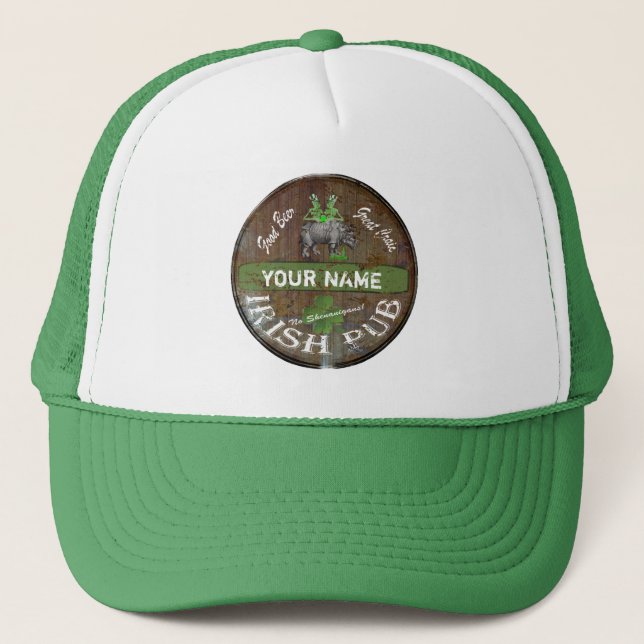 Personalized Irish pub sign Trucker Hat (Front)