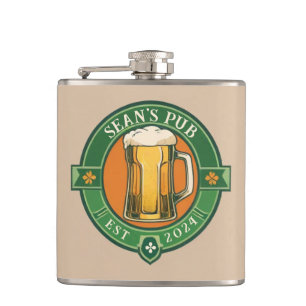 Personalized Irish Pub Sign with Custom Name Flask