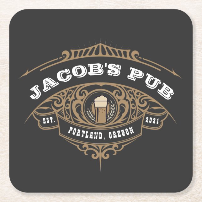 Personalized Irish Pub Square Paper Coaster (Front)