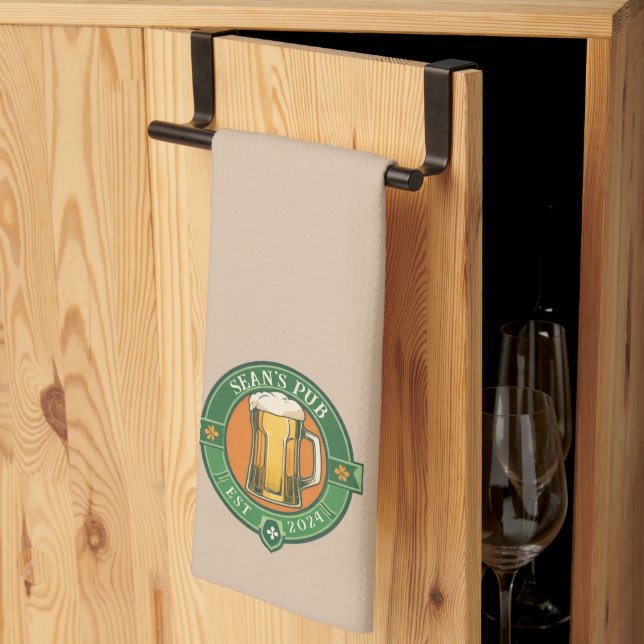 Personalized Irish Pub Towel - Custom Dishcloth  (Thirds Fold)