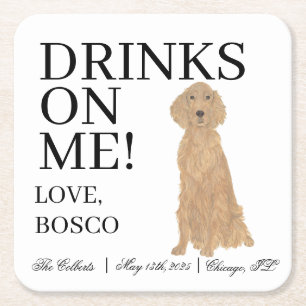 Personalized Irish Setter Dog Wedding Square Paper Coaster