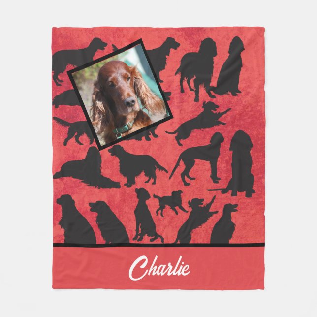 Personalized Irish Setter pattern Fleece Blanket (Front)