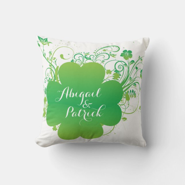 Personalized Irish Shamrock Accent Pillow (Front)