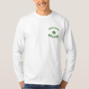 Personalized Irish shamrock Embroidered Long Sleeve T-Shirt