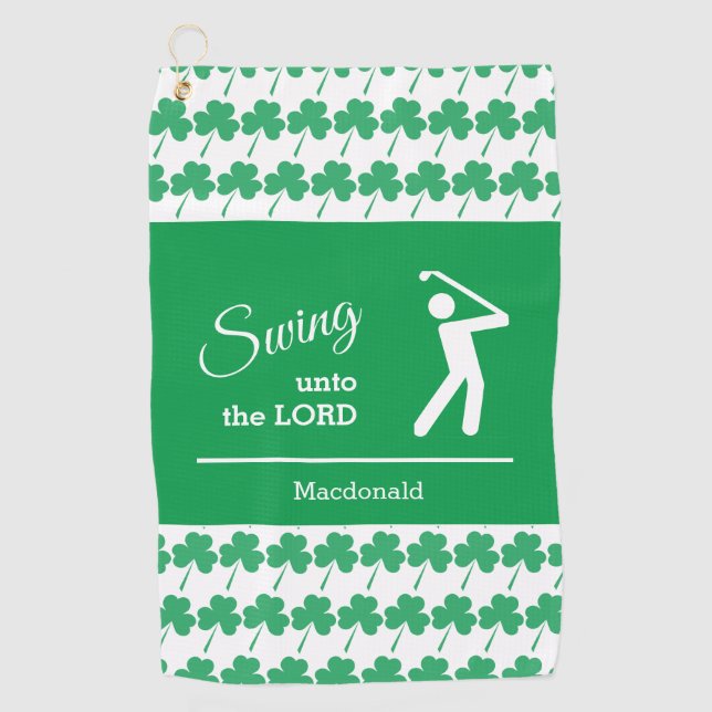 Personalized IRISH SHAMROCK Swing Unto The Lord Golf Towel (Front)