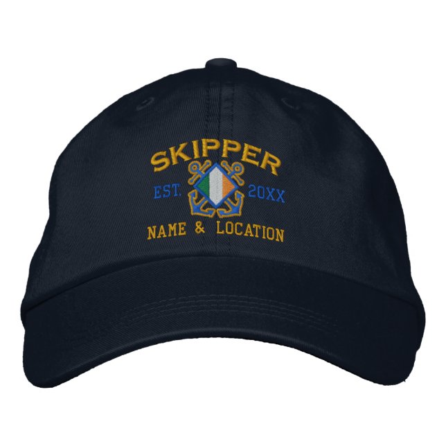 Personalized Irish Skipper Nautical Embroidery Embroidered Baseball Cap (Front)