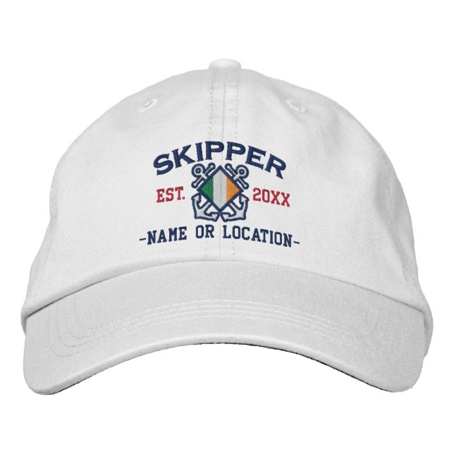 Personalized Irish Skipper Nautical Embroidery Embroidered Baseball Hat (Front)