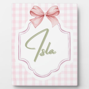 Personalized Isla Baby Girl Nursery Bow&Gingham Plaque