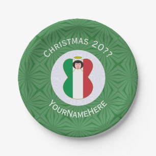Personalized Italian Angel Christmas Flag  Paper Plates