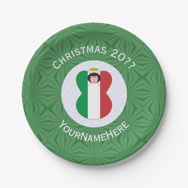 Personalized Italian Angel Christmas Flag  Paper Plates (Front)