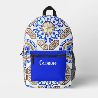Personalized Italian Blue Mosaic Printed Backpack