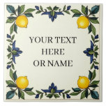 Personalized Italian Ceramic Lemon Tile Blue<br><div class="desc">Italian ceramic tile white and blue,  Mediterranean kitchen decor tile,  Sicilian majolica tile,  traditional blue and white ceramic pattern,  Amalfi coast kitchen inspiration,  decorative tile design,  rustic Italian backsplash,  majolica tile art,  hand-painted ceramic tile mediterranean kitchen aesthetic. You can add your name or your text.</div>