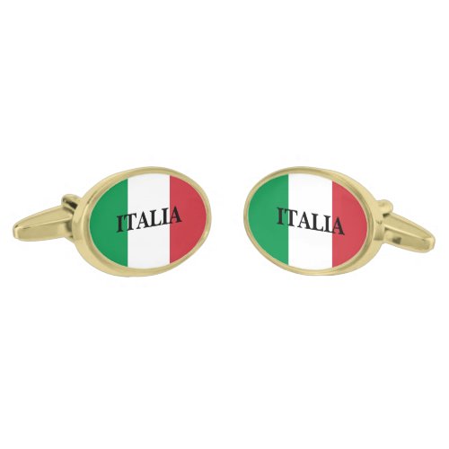 Personalized Italian flag gold plated oval Cufflinks