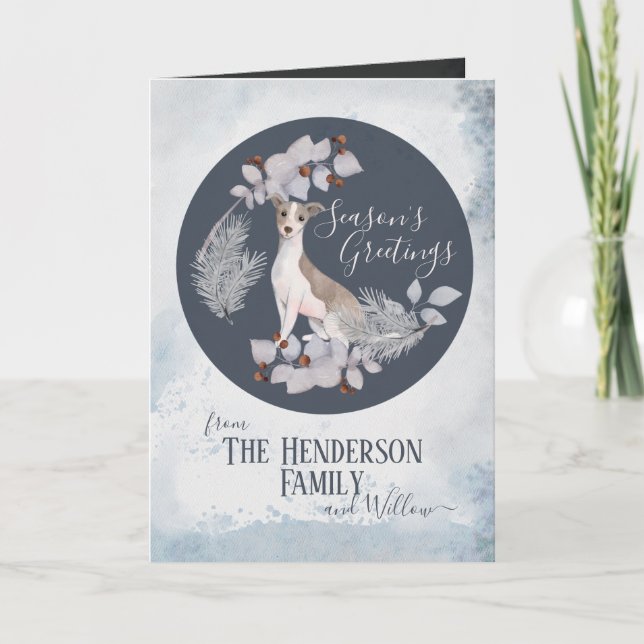 Personalized Italian Greyhound Whippet Christmas Holiday Card (Front)