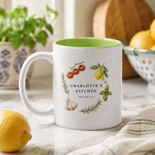 Personalized Italian Kitchen Herb Garden Tomato Two-Tone Coffee Mug
