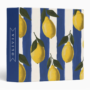 Personalized Italian Lemon Stripe Coastal 3 Ring Binder