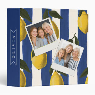 Personalized Italian Lemon Stripe Coastal  3 Ring Binder