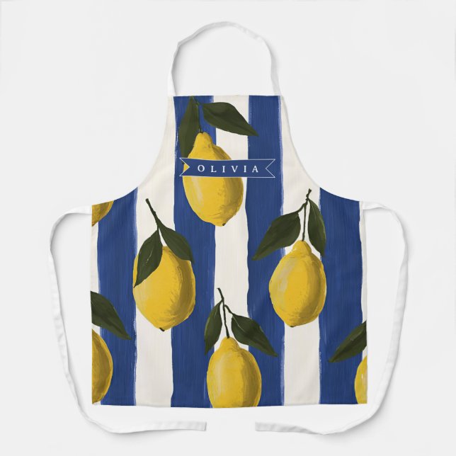 Personalized Italian Lemon Stripe Coastal  Apron (Front)