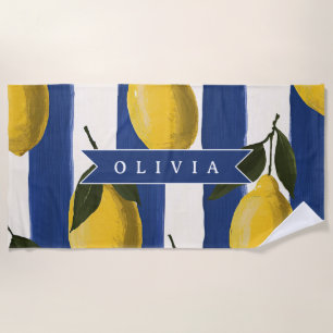 Personalized Italian Lemon Stripe Coastal Beach Towel