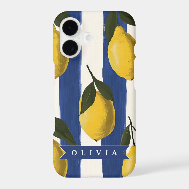 Personalized Italian Lemon Stripe Coastal  Case-Mate iPhone Case (Back)