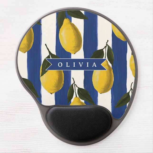 Personalized Italian Lemon Stripe Coastal  Gel Mouse Pad (Front)