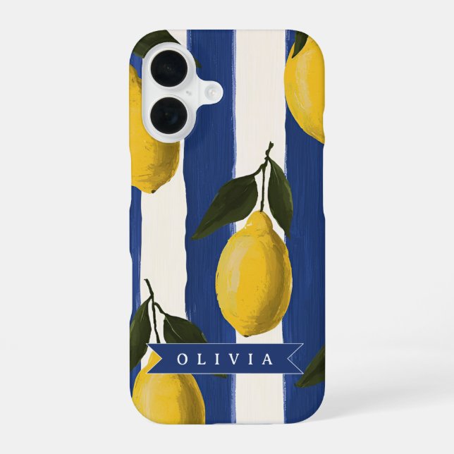 Personalized Italian Lemon Stripe Coastal  iPhone Case (Back)