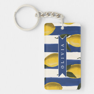 Personalized Italian Lemon Stripe Coastal Keychain