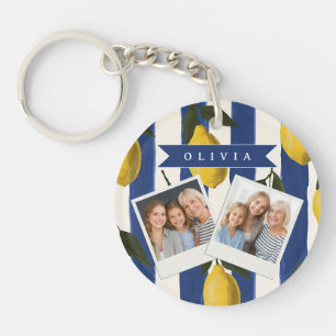 Personalized Italian Lemon Stripe Coastal Keychain