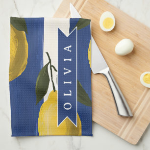Personalized Italian Lemon Stripe Coastal  Kitchen Towel