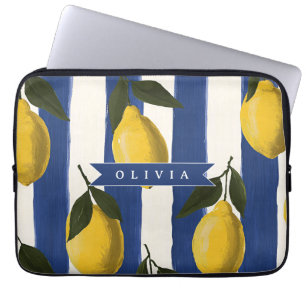 Personalized Italian Lemon Stripe Coastal  Laptop Sleeve