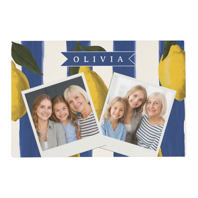 Personalized Italian Lemon Stripe Coastal  Placemat (Front)