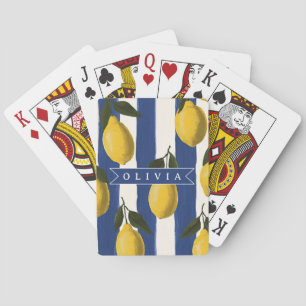 Personalized Italian Lemon Stripe Coastal  Poker Cards