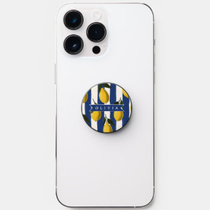 Personalized Italian Lemon Stripe Coastal PopSocket