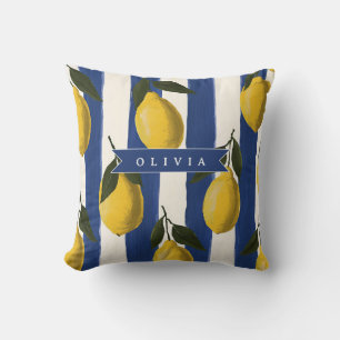 Personalized Italian Lemon Stripe Coastal Throw Pillow