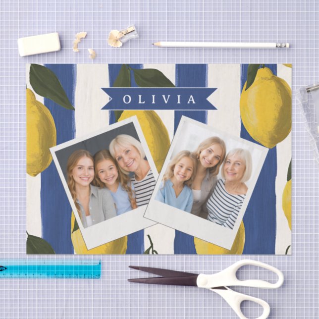 Personalized Italian Lemon Stripe Coastal  Tissue Paper (Craft)