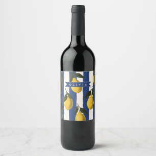Personalized Italian Lemon Stripe Coastal  Wine Label
