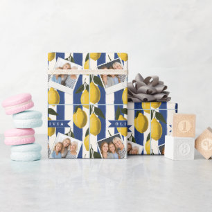 Personalized Italian Lemon Stripe Coastal  Wrapping Paper