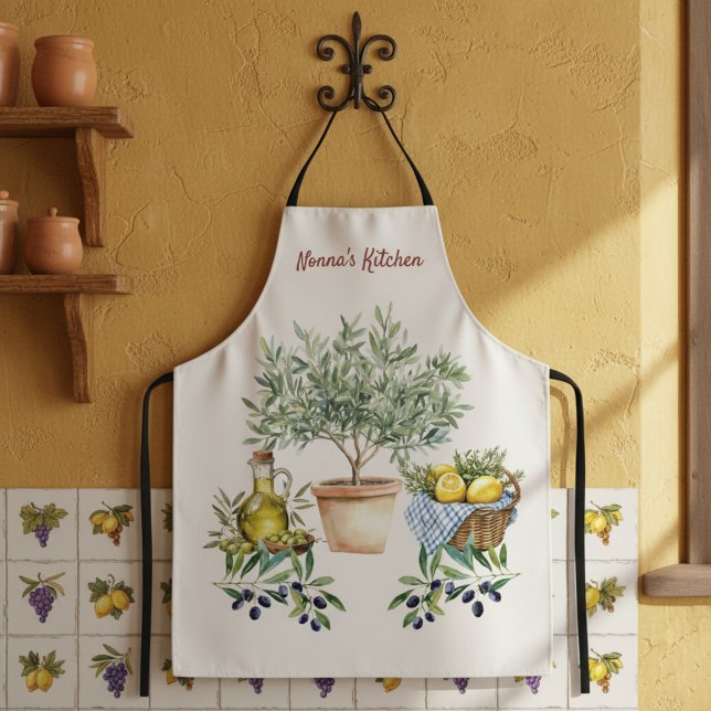 Personalized Italian Watercolor Cooking  Apron (Creator Uploaded)