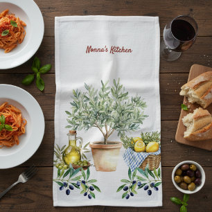 Personalized Italian Watercolor Cooking  Kitchen Towel