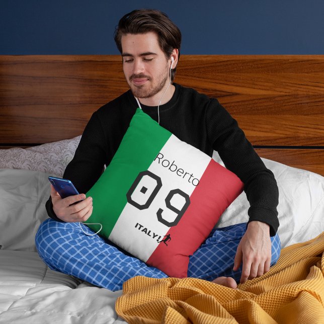 Personalized Italy National Flag Colors Soccer Fan Throw Pillow (Creator Uploaded)