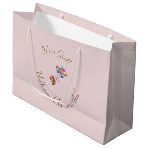 Personalized Its a Girl Cute Bear and Balloons  Large Gift Bag